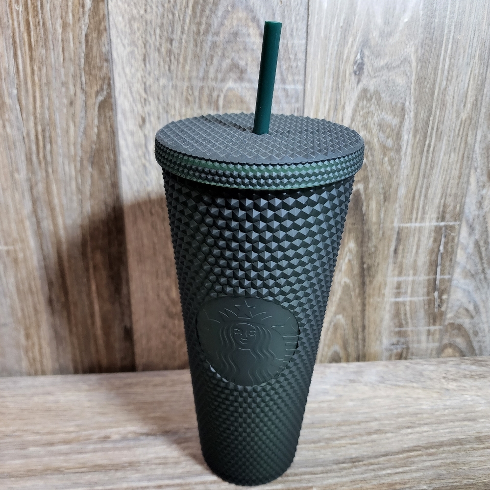 NEW LIMITED STARBUCKS 2022 DARK GREEN MATTE STUDDED 24oz SOFT TOUCH TUMBLER CUP - Picture 1 of 5